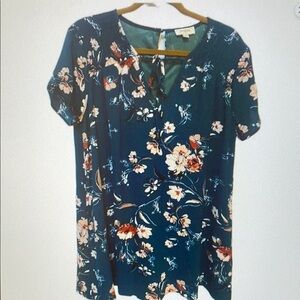Umgee Floral Mini Dress - Teal and Pink